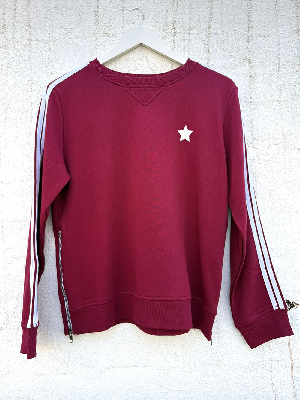 Arm Stripe Zip Sides Sweatshirt -BURG/WHITE