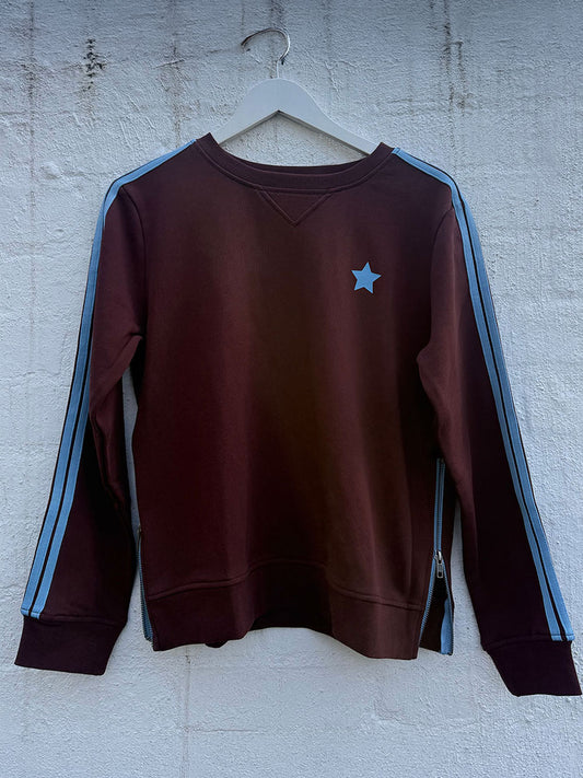 Arm Stripe Zip Sides Sweatshirt - CHOC/BABY BLUE