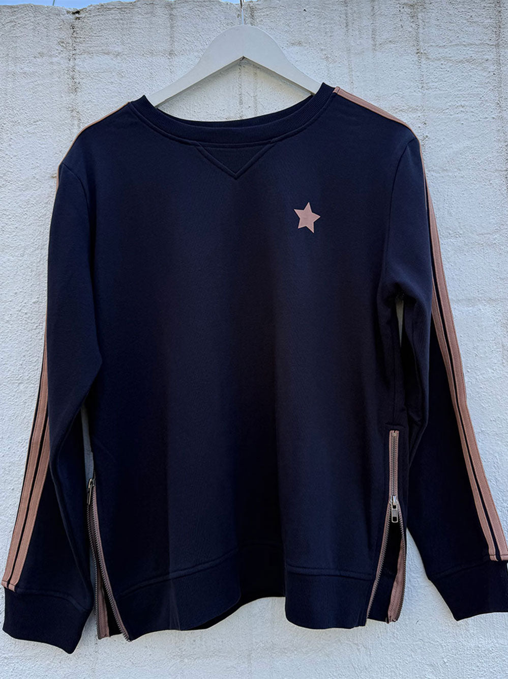 Arm Stripe Zip Sides Sweatshirt - NAVY/MOCHA