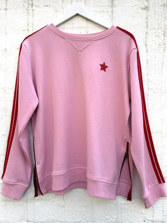 Arm Stripe Zip Sides Sweatshirt - PINK/RED