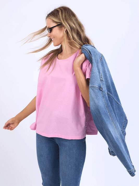 Curtis Woven Short Sleeve Tee - PINK