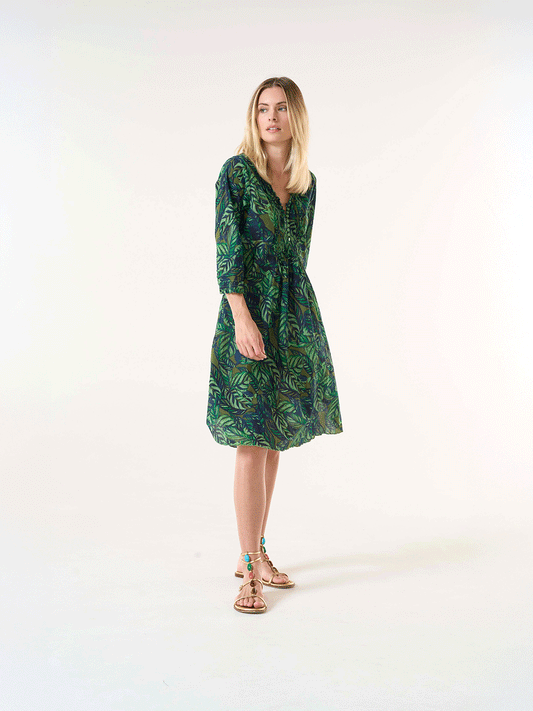 Middy Poppy Cotton Dress - CONGO GREEN