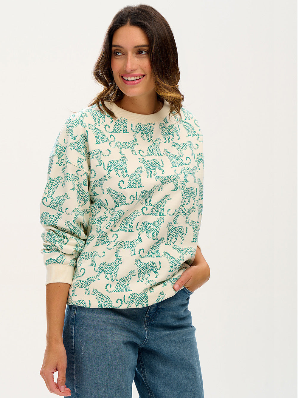 Eadie Relaxed Leopard Sweatshirt - GREEN