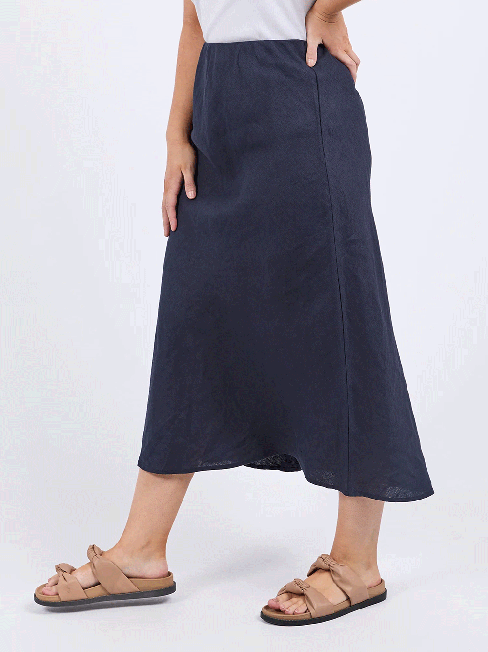 Eleni Linen Midi Skirt - NAVY