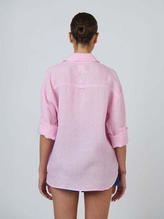 Linen Long Sleeve Shirt - BONBON PINK