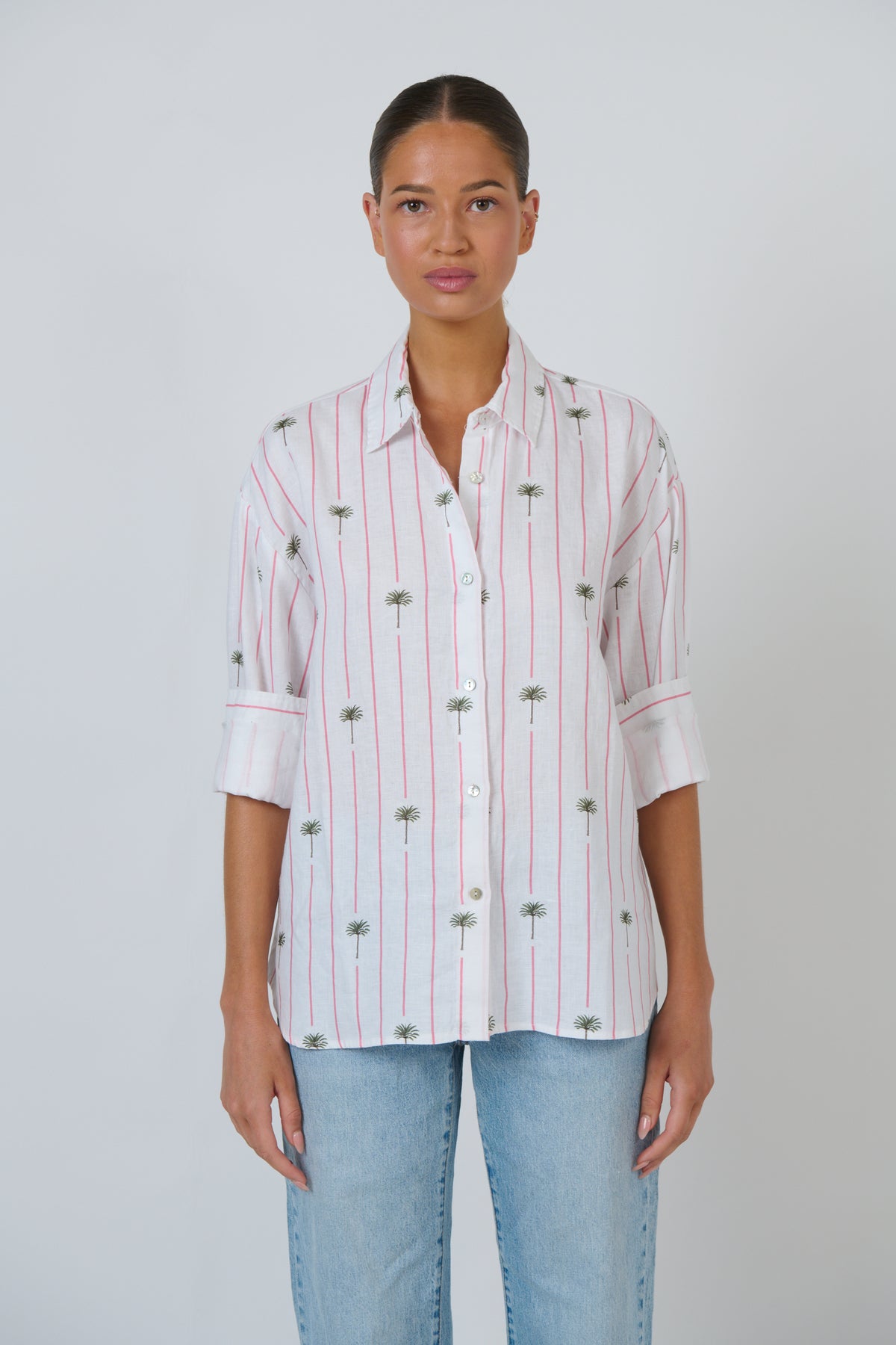 Linen Long Sleeve Shirt - PALMIER PRINT