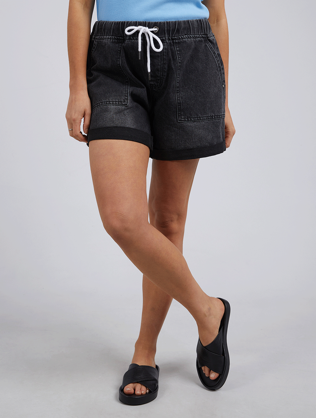 Emma Relaxed Denim Shorts - BLACK