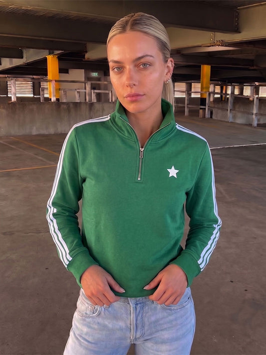 Arm Stripe Funnel Neck Sweatshirt - GREEN/WHITE