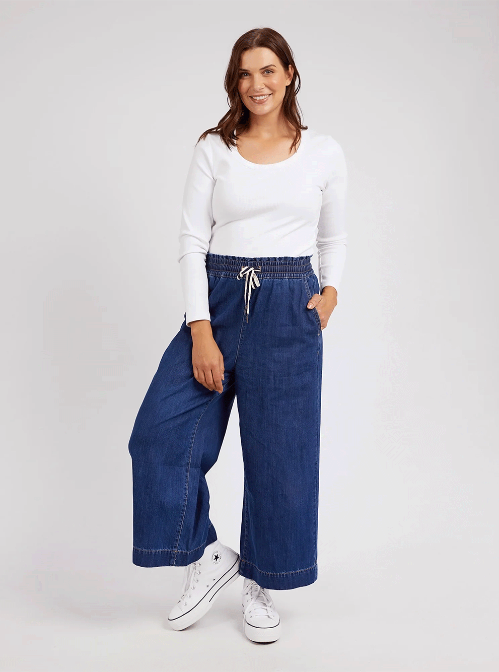 Greta Wide Leg Pant - DARK DENIM