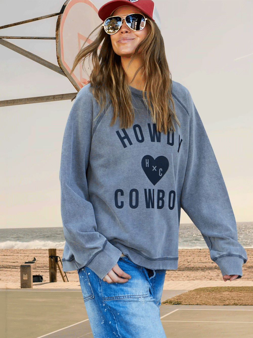 Howdy Cowboy Vintage Sweat - WASHED BLACK