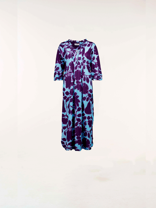 Long Poppy Cotton Dress - PORTO VECCHIO TURQUOISE