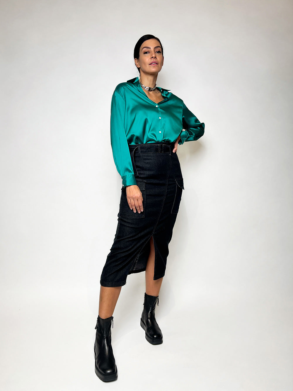 Santina Boyfriend Shirt - EMERALD