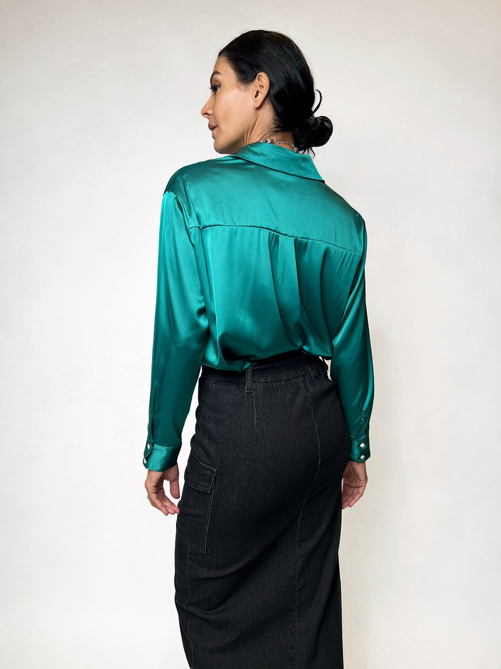 Santina Boyfriend Shirt - EMERALD