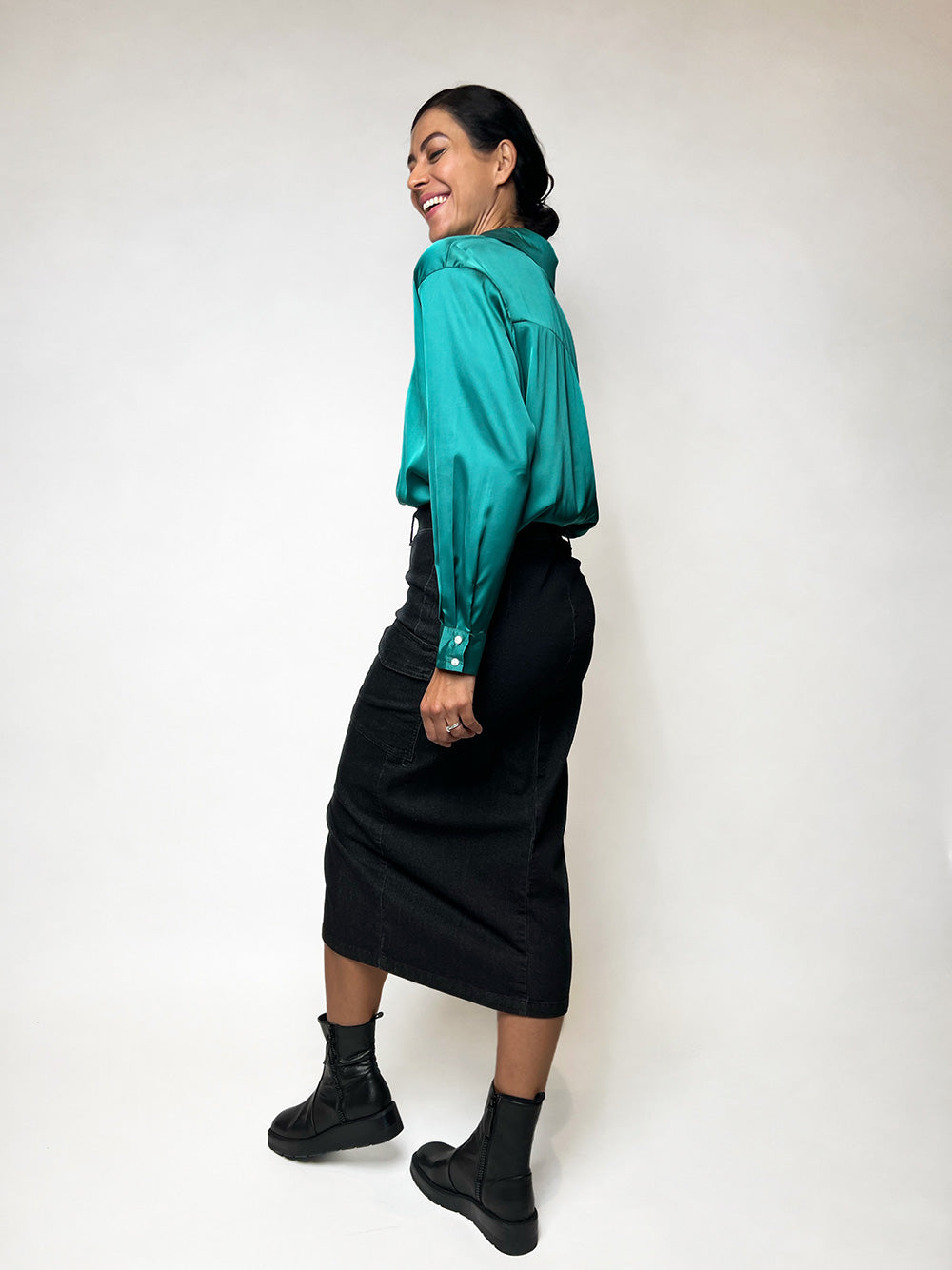 Santina Boyfriend Shirt - EMERALD