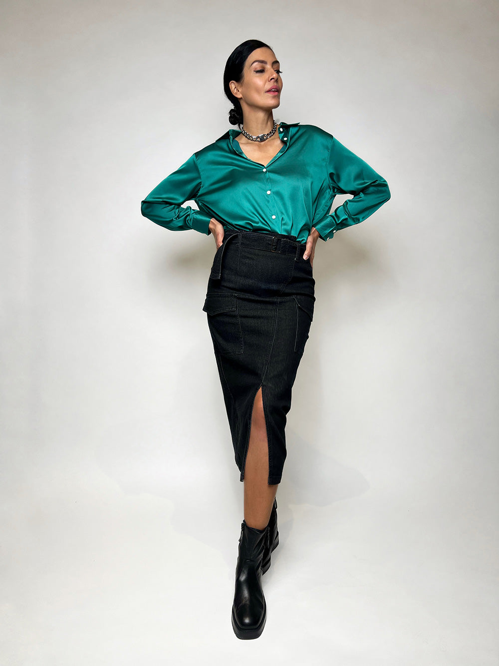 Santina Boyfriend Shirt - EMERALD