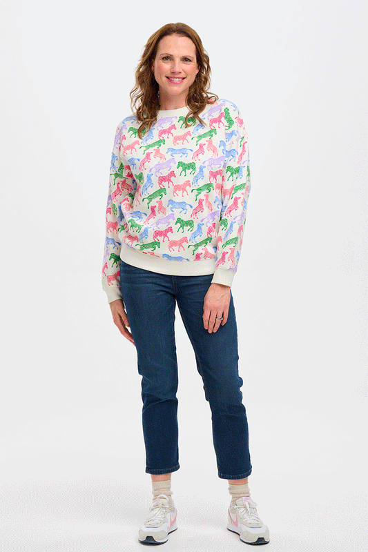Eadie Relaxed Sweatshirt - OFF WHITE COLOURFUL ZEBRA PRINT