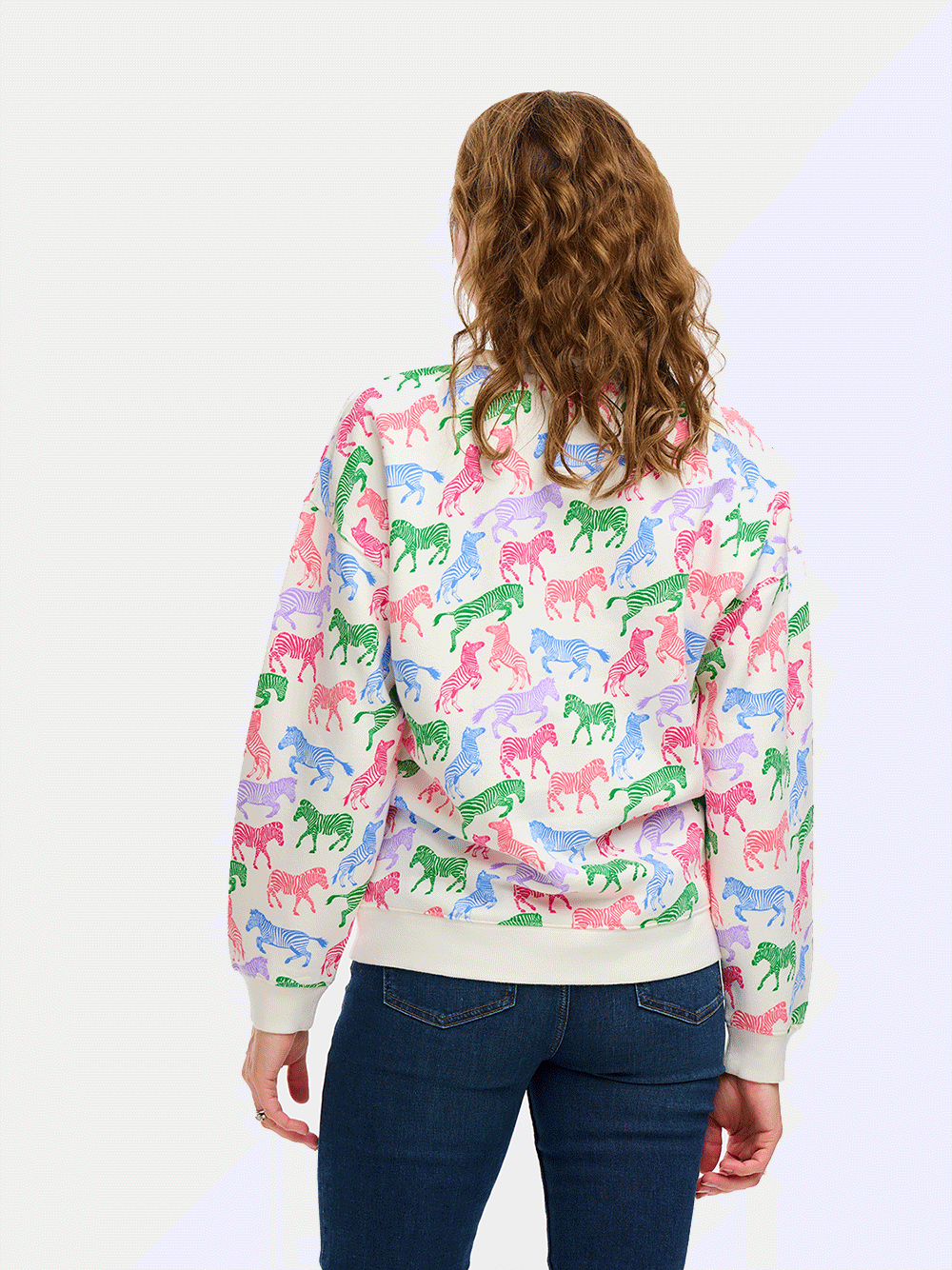 Eadie Relaxed Sweatshirt - OFF WHITE COLOURFUL ZEBRA PRINT