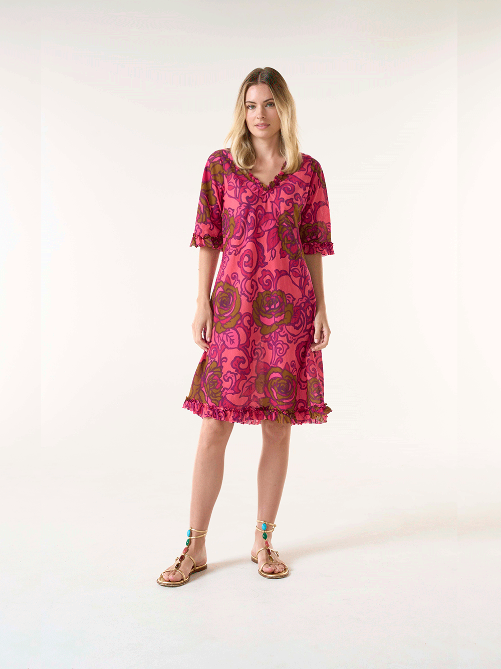 Middy Indi Cotton Dress - SAN SEBASTIAN HOT CORAL