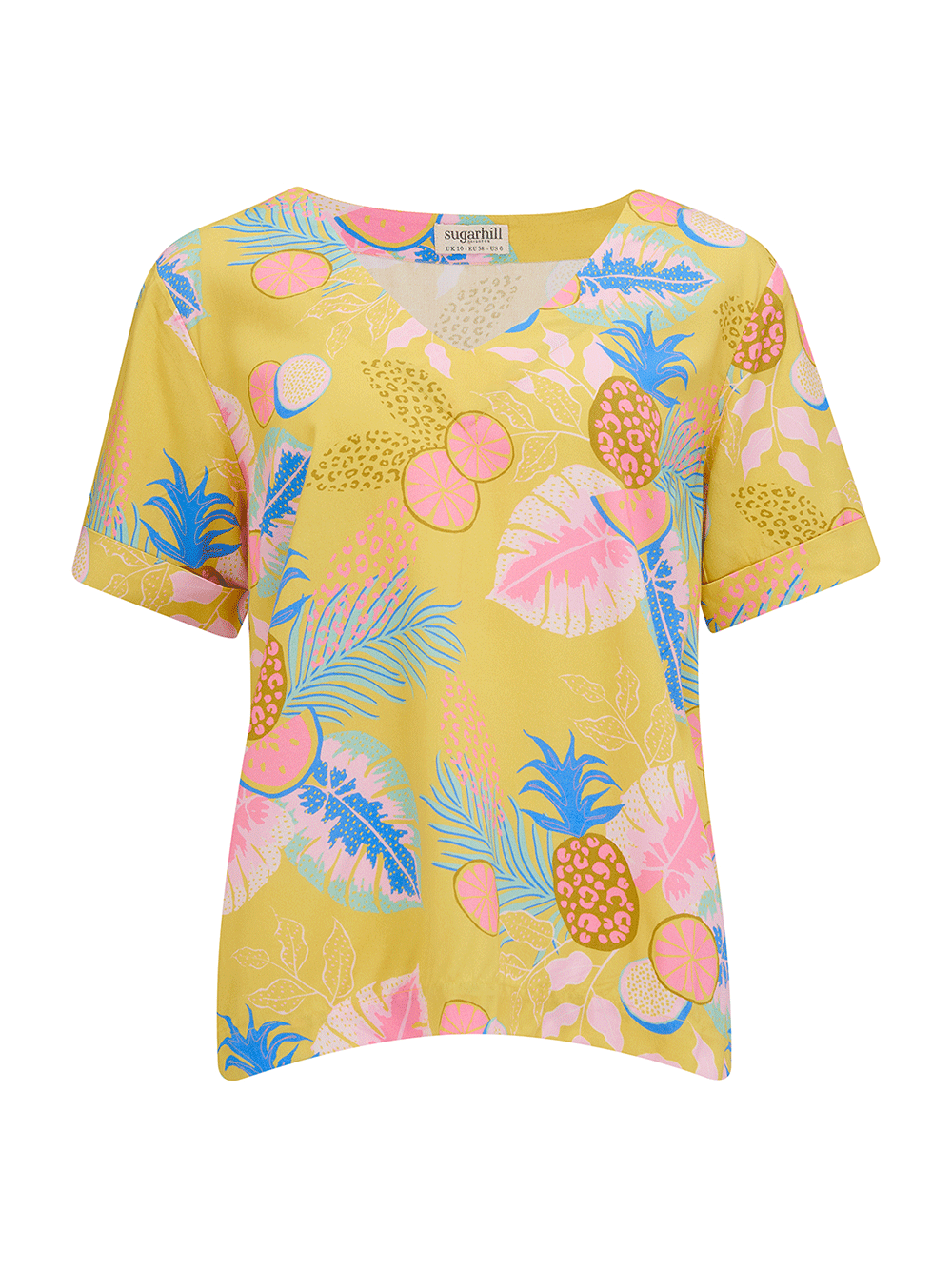 Rosalie Printed Top - YELLOW TROPICAL FRUITS