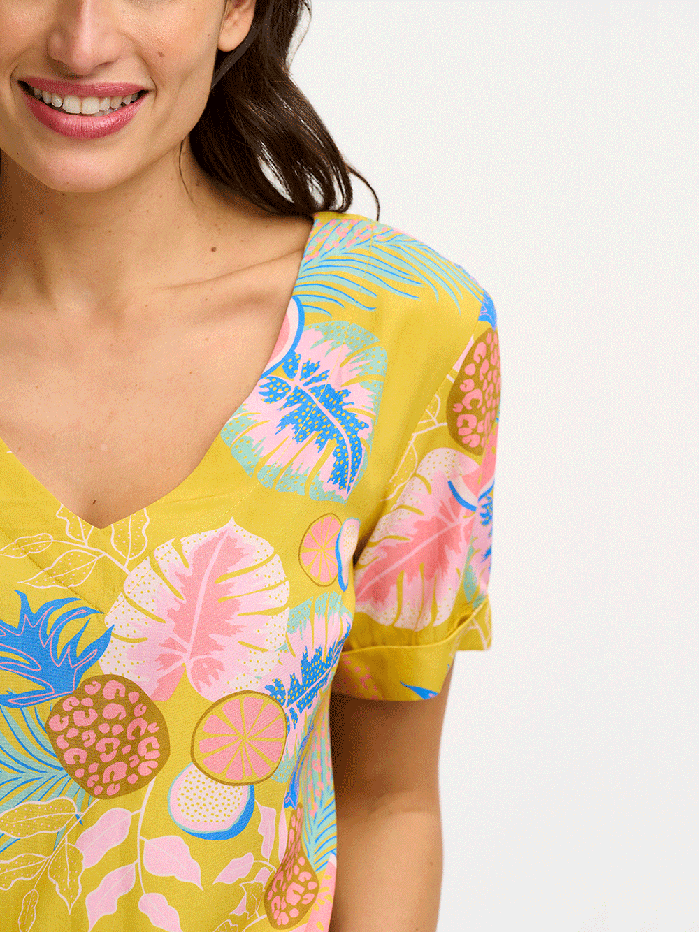 Rosalie Printed Top - YELLOW TROPICAL FRUITS