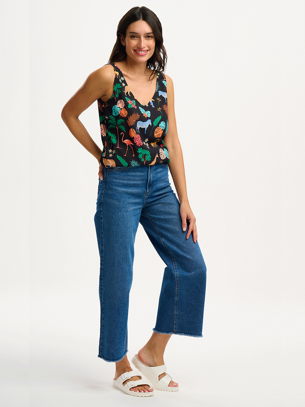 Romy Vest Top - BLACK TROPICAL SAFARI