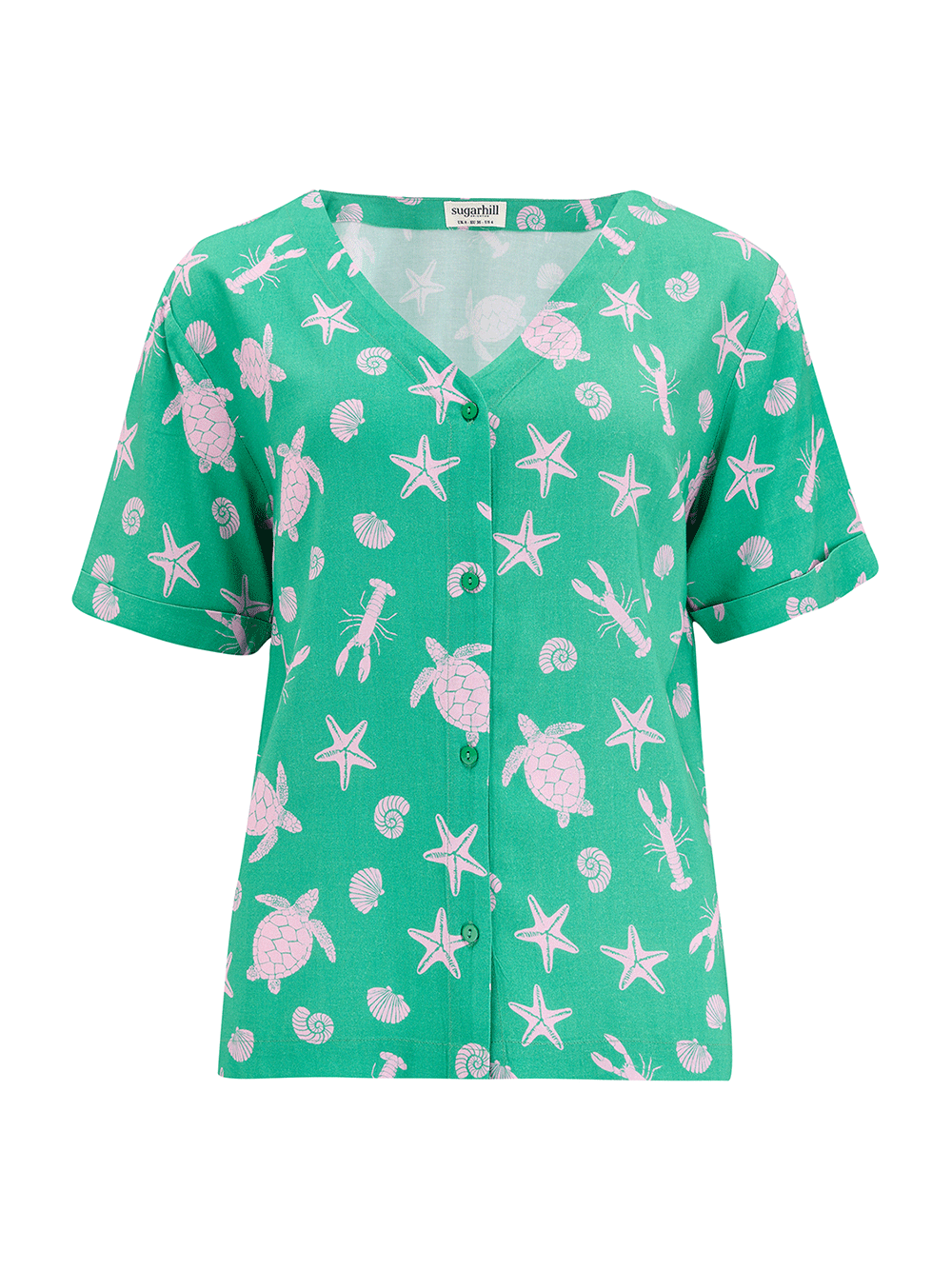 Hattie Printed Shirt - GREEN/PINK SEACOVE