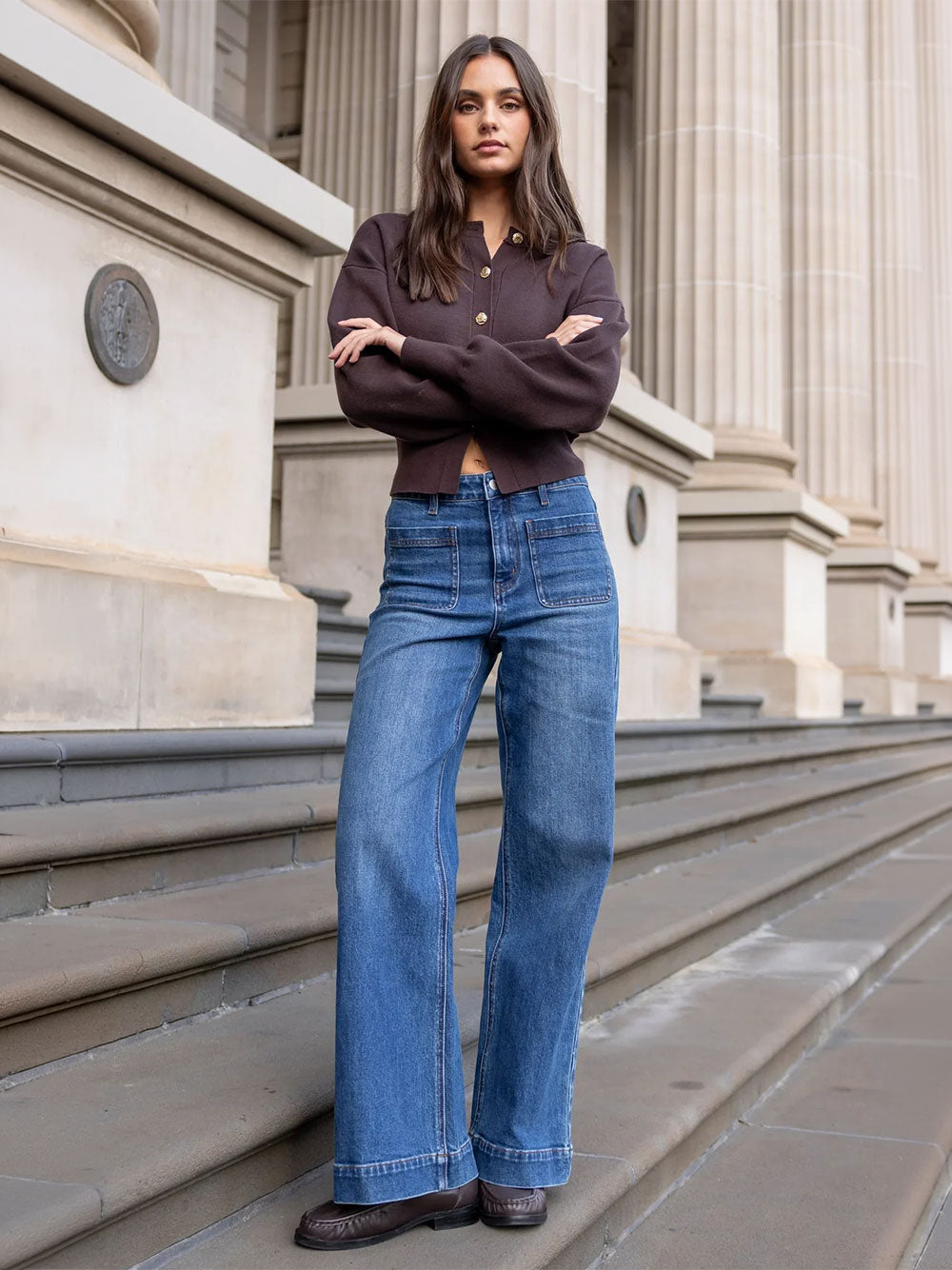 Zoey High Rise Wide Leg Pocket Jeans - MARINE BLUE
