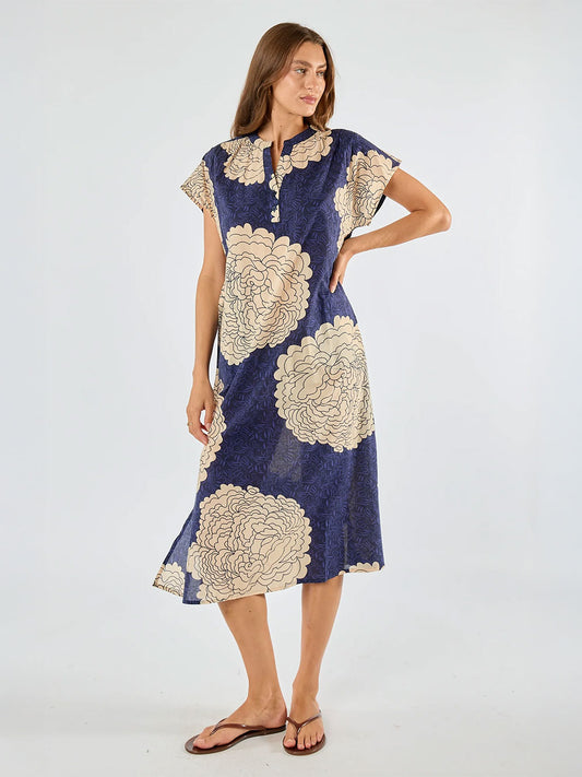 Orient Capped Sleeve Dress - NAVY