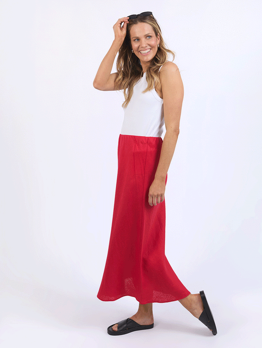 Eleni Linen Midi Skirt - RED