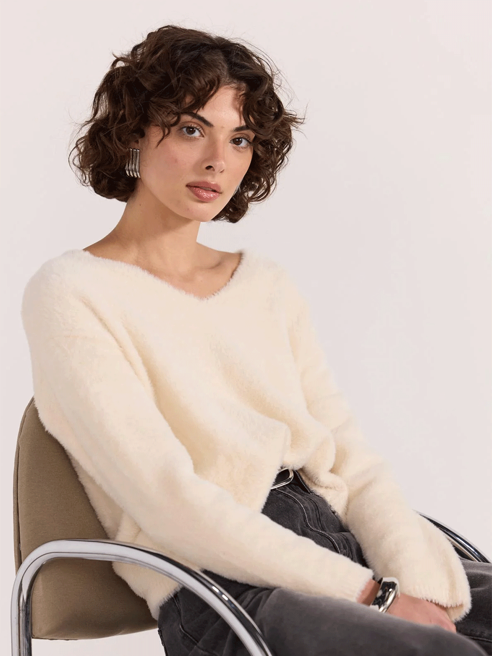 Ember Fluffy Knit Sweater - CREAM