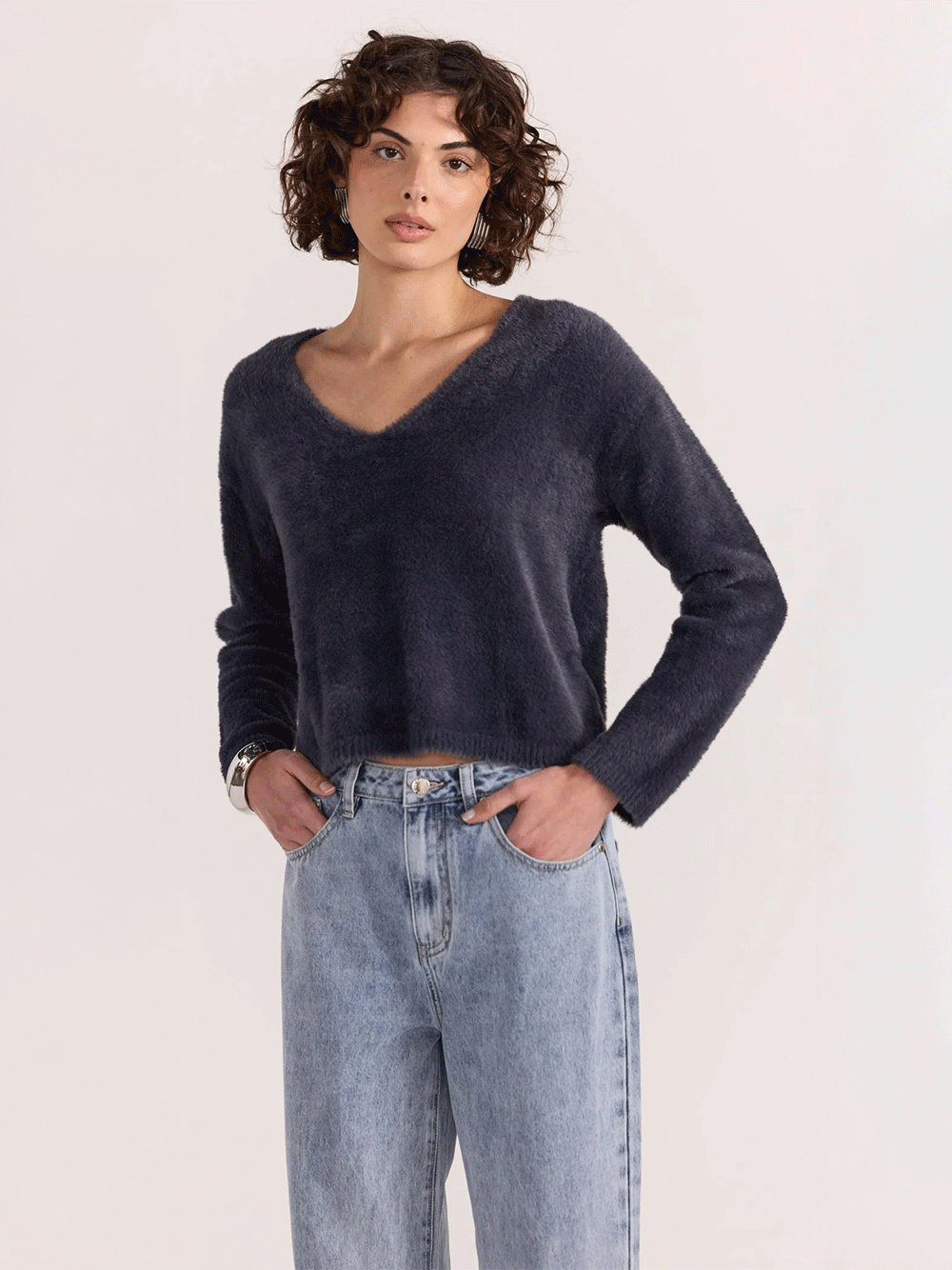 Ember Fluffy Knit Sweater - SLATE