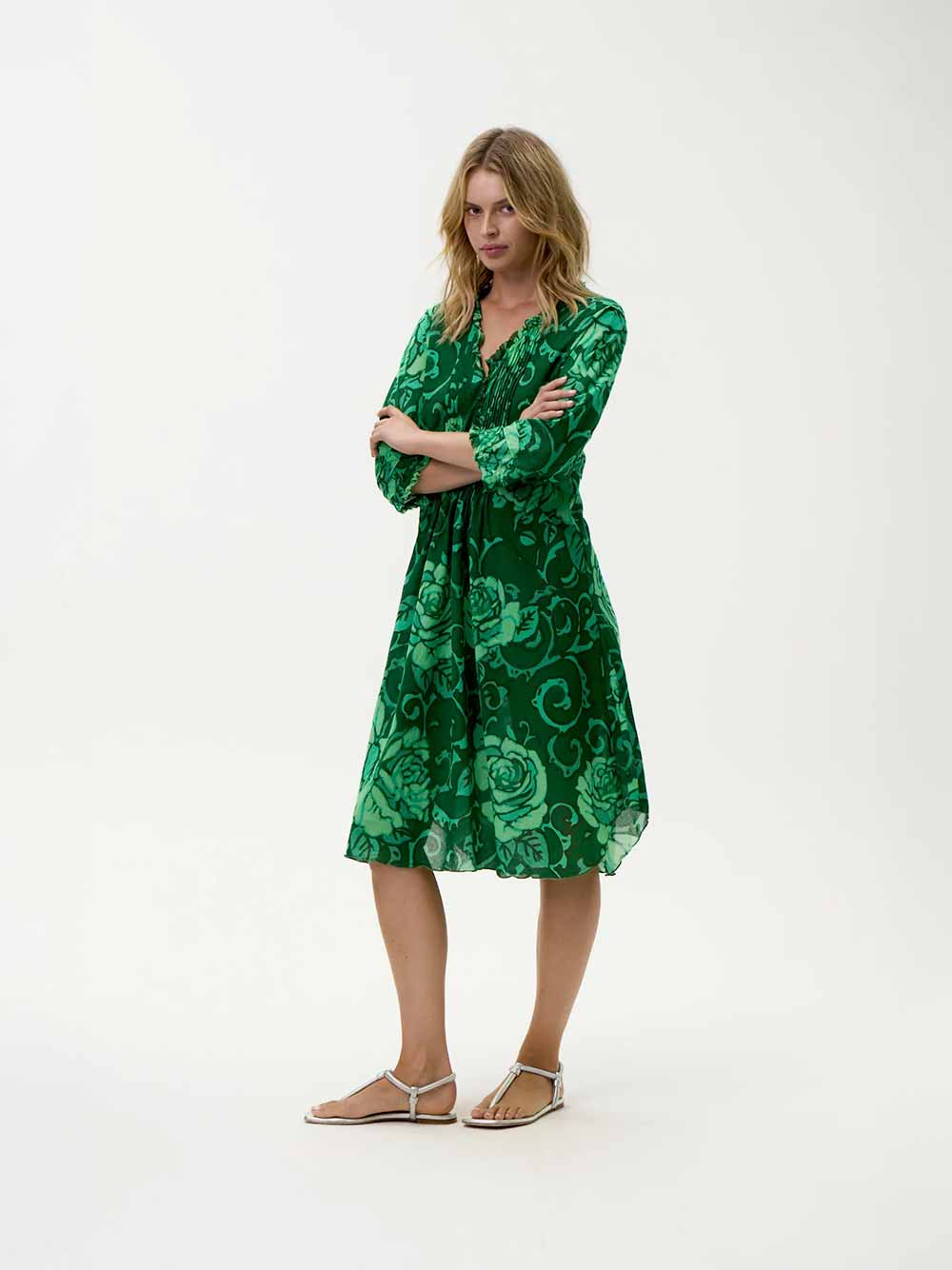 Poppy Middy Emerald Coast Print Cotton Dress