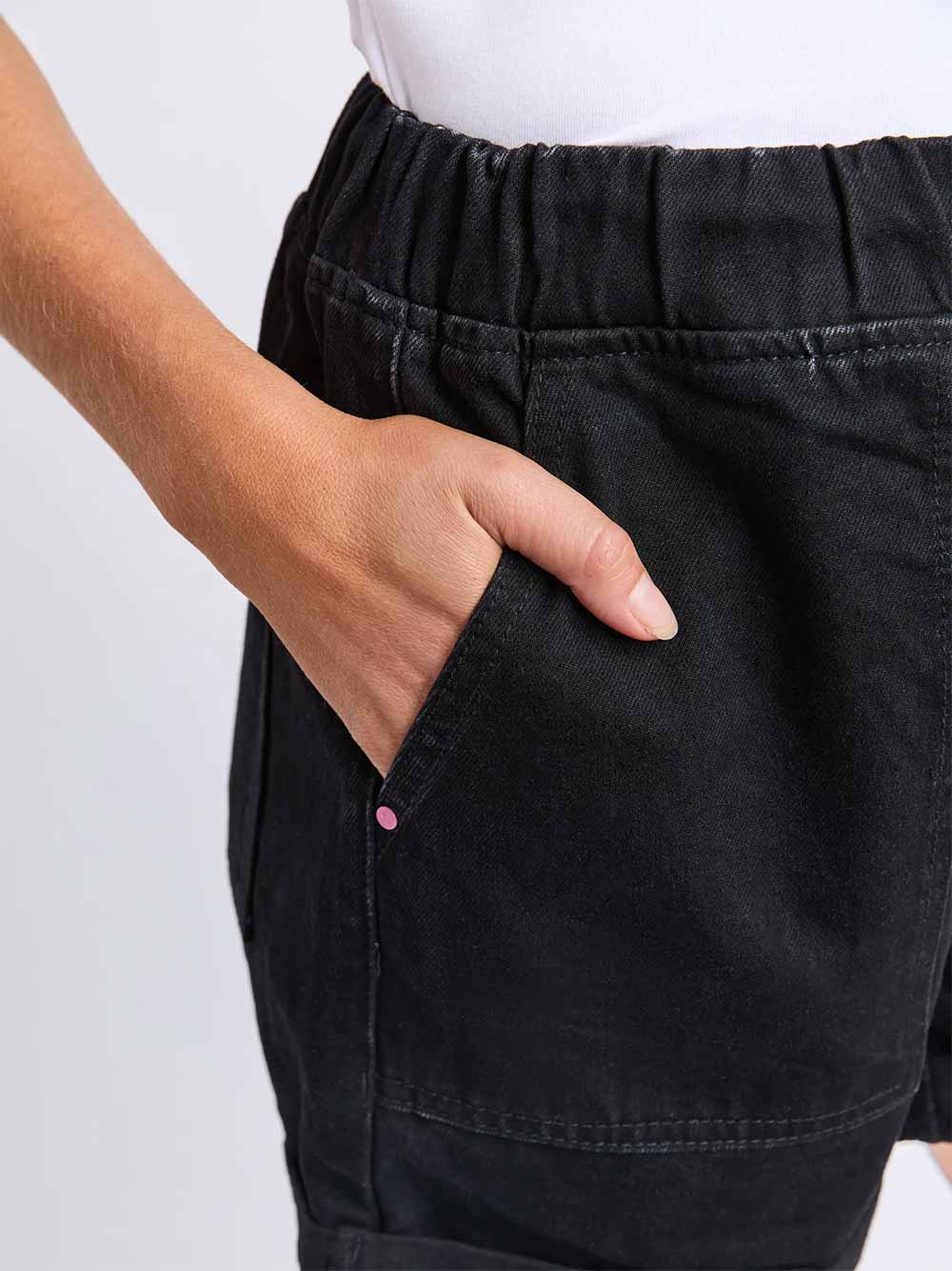 Emma Relaxed Denim Shorts - SOLID BLACK