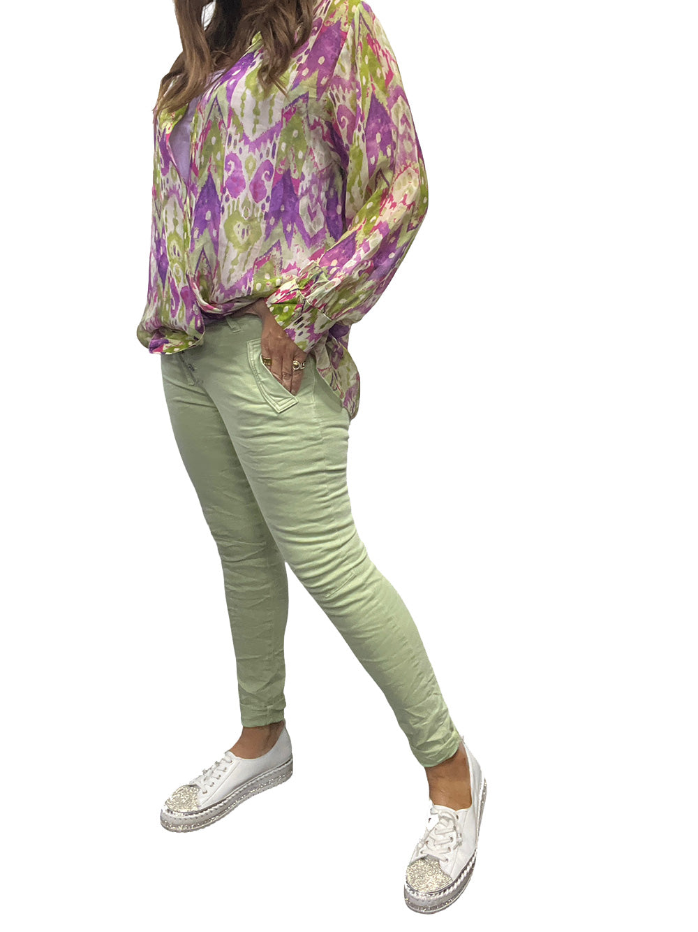 Portofino Button Zip Jeans - LIGHT FERN