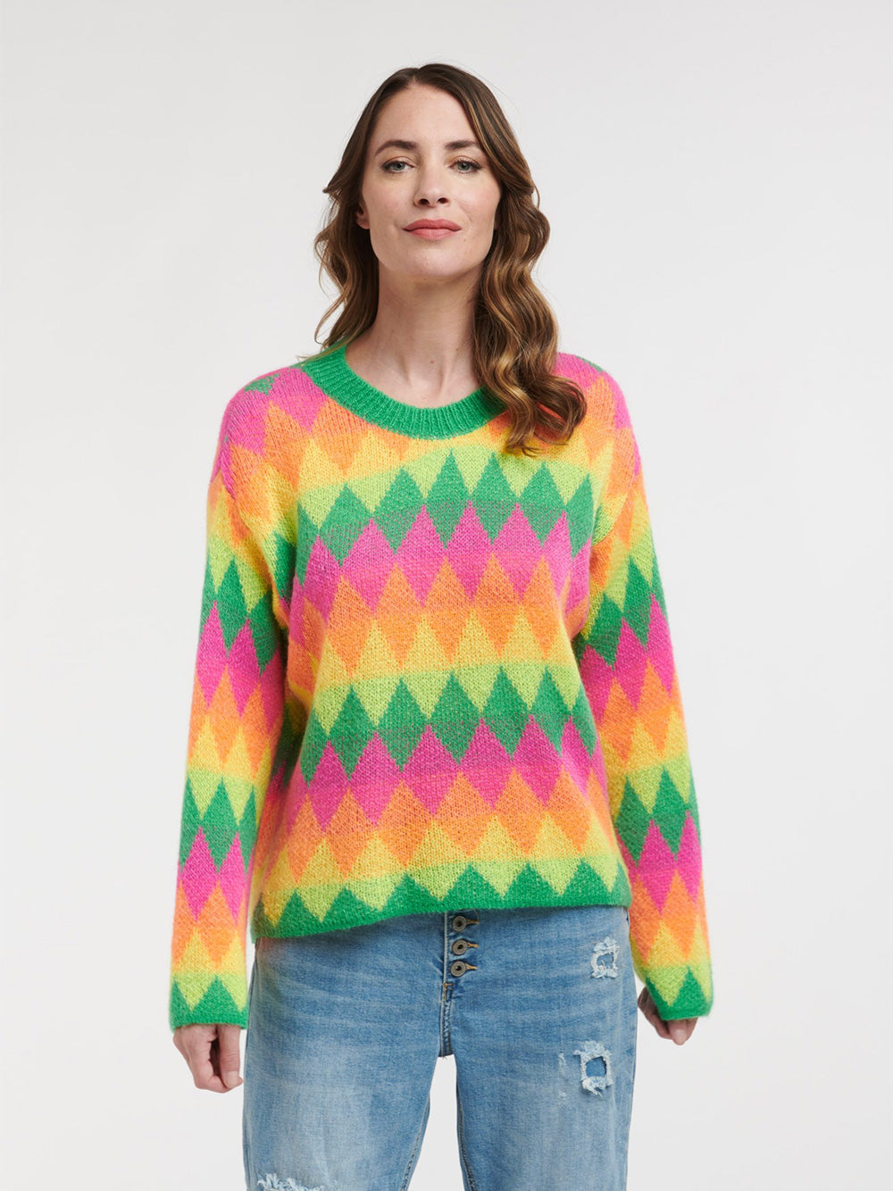 Harlequin Knit Jumper - GREEN