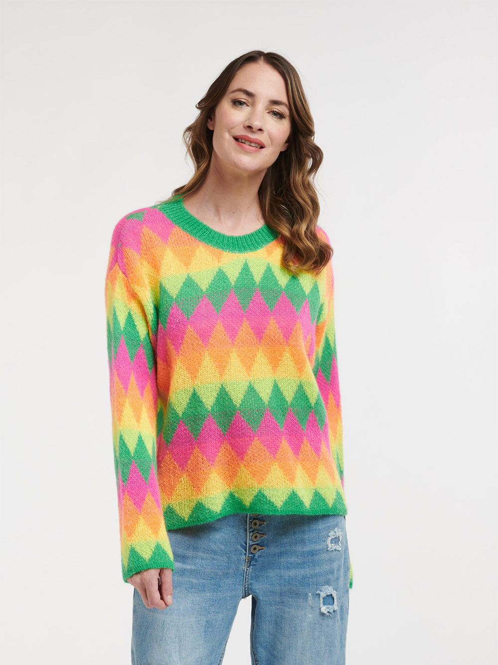 Harlequin Knit Jumper - GREEN