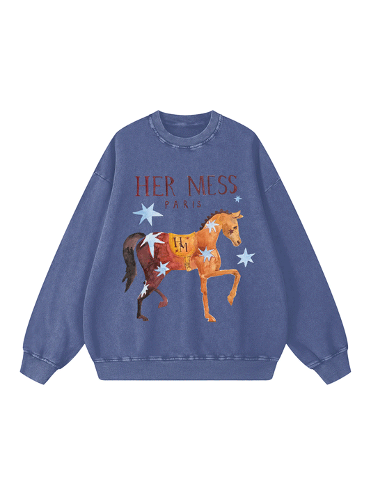 Her Mess Acid Wash Crew Neck Sweater