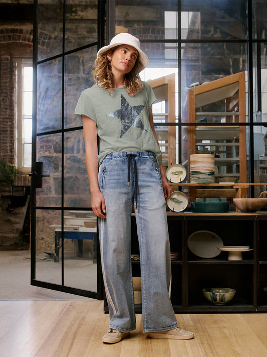 Ice Star Tee - KHAKI/BLUE METALLIC STAR