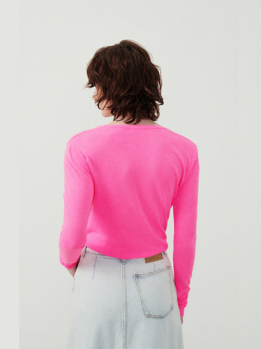 Jacksonville Long Sleeve V-neck Tee - FLURO PINK