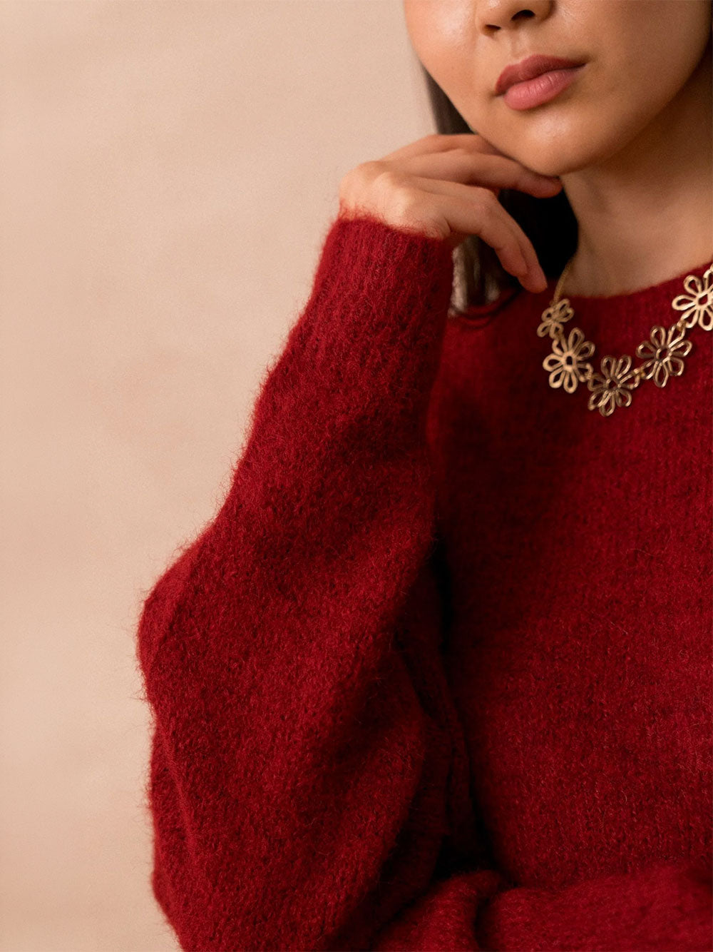 Jackie Crew Neck Knit Sweater - CERISE