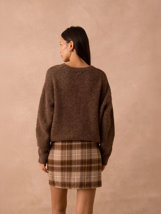 Jackie Crew Neck Knit Sweater - NOISETTE