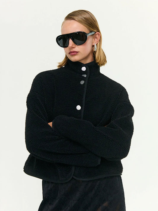Katya Crop Sherpa Jacket - BLACK