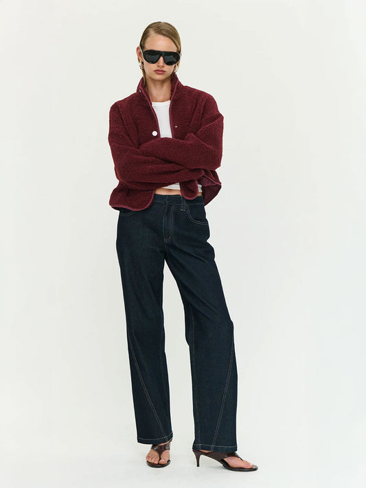 Katya Crop Sherpa Jacket - MERLOT