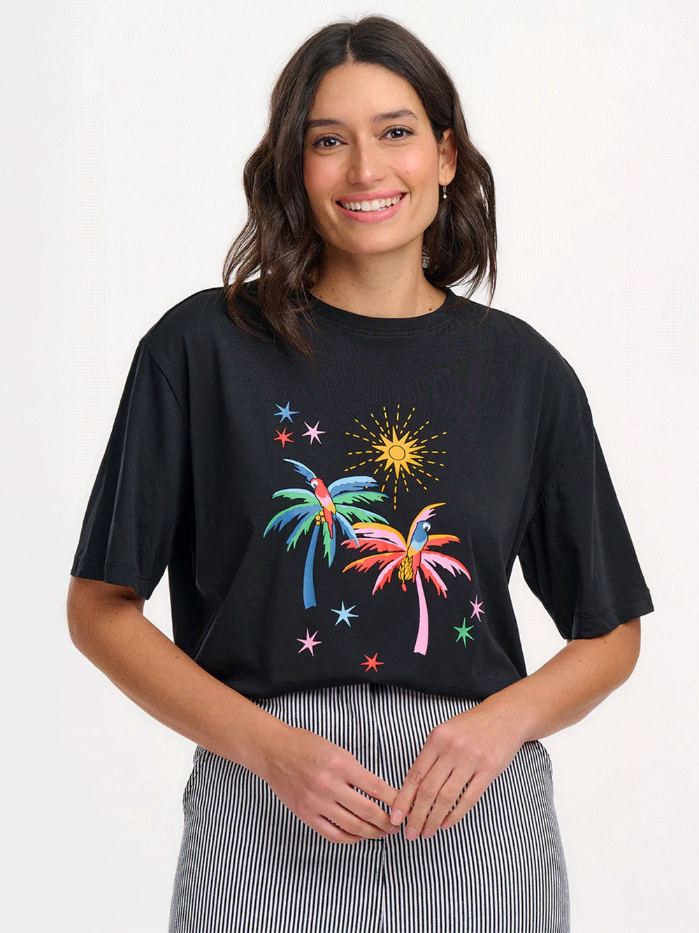 Kinsley Relaxed Tee - BLACK PALMS & SUNSHINE