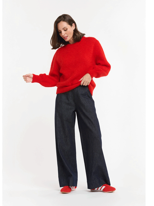 Round Neck Knit Jumper - RED