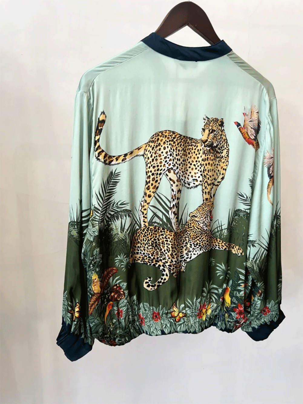 Silk Blend Leopard Bomber - GREEN