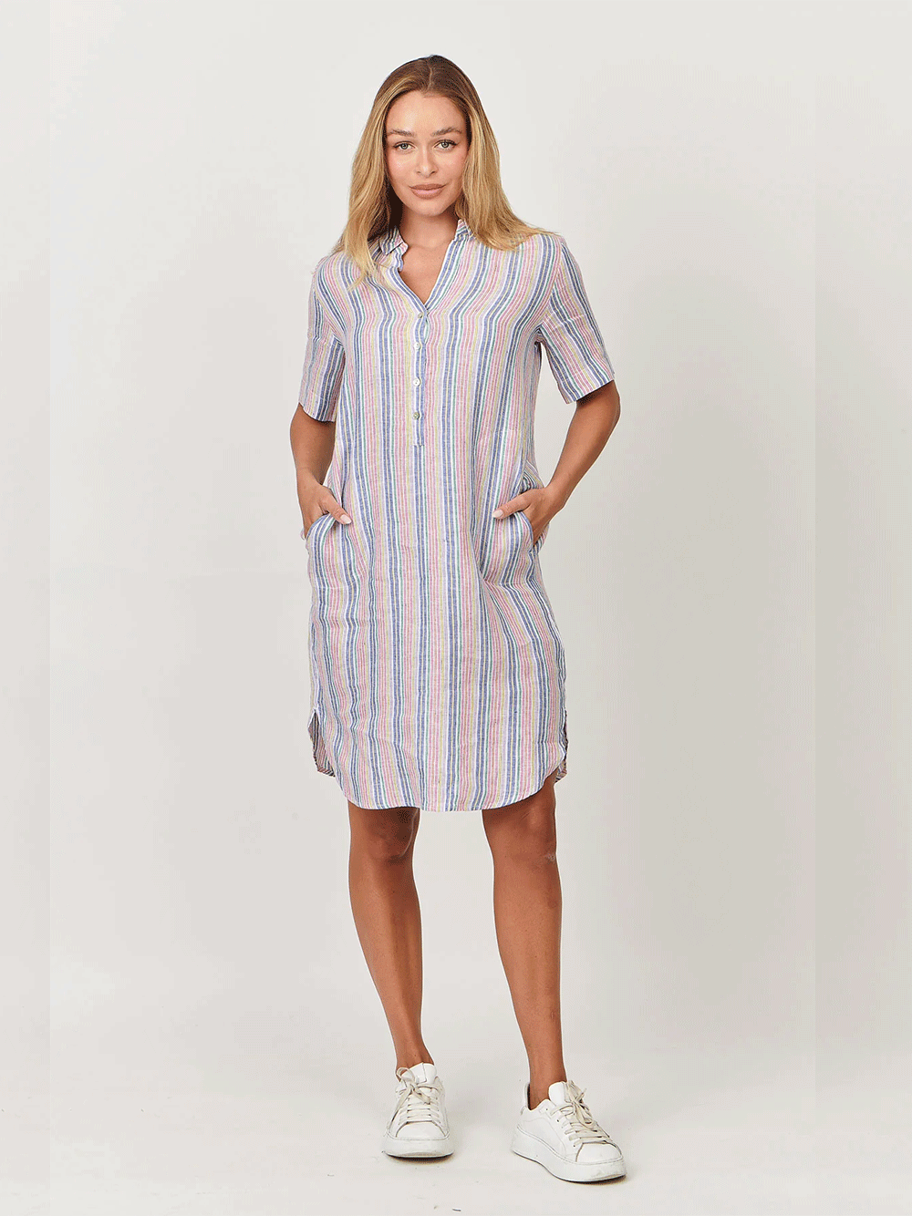 Linen Shirtdress - RAINBOW STRIPE