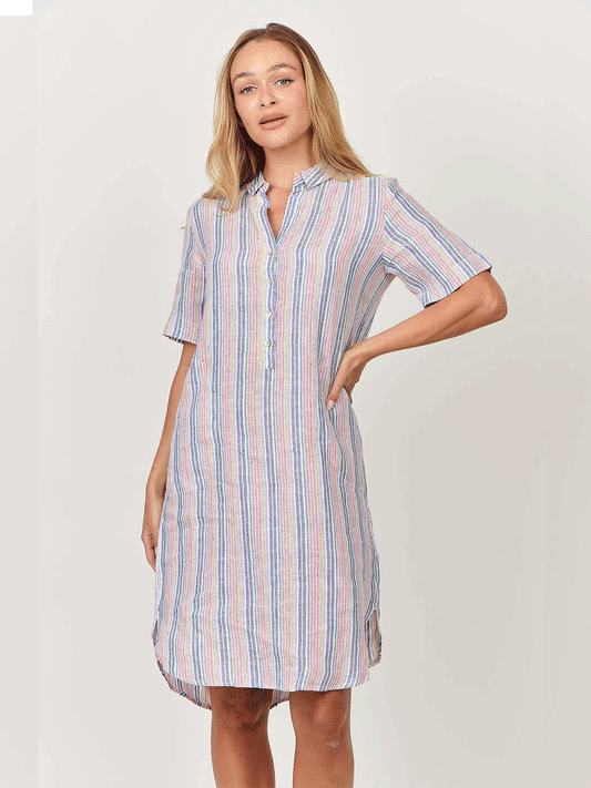 Linen Shirtdress - RAINBOW STRIPE