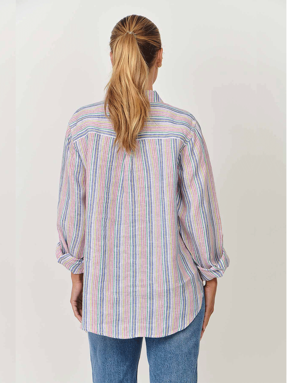 Linen Boyfriend Shirt - RAINBOW STRIPE