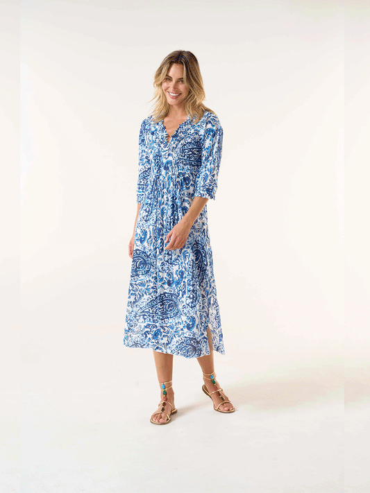 Long Poppy Cotton Dress - HYDRA NAVY